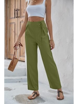 Fashion Regular Fit Plain Casual Long Wide Leg Trousers - Image 6