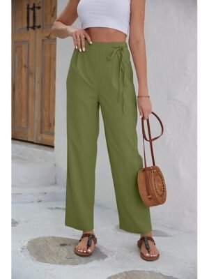 Fashion Regular Fit Plain Casual Long Wide Leg Trousers - Image 8