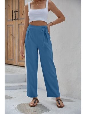 Fashion Regular Fit Plain Casual Long Wide Leg Trousers - Image 9