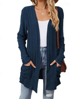 Fashion Regular Fit Plain Collarless Long Sleeve Cardigan - Image 1
