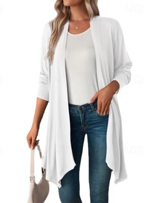 Fashion Regular Fit Plain Collarless Long Sleeve Cardigan - Image 2