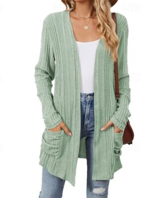 Fashion Regular Fit Plain Collarless Long Sleeve Cardigan - Image 2