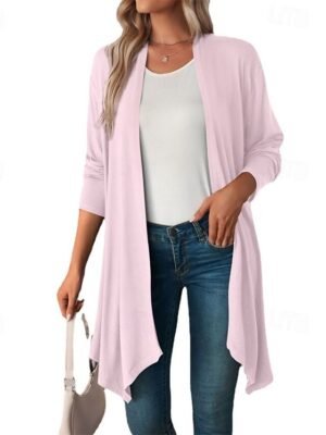 Fashion Regular Fit Plain Collarless Long Sleeve Cardigan - Image 3