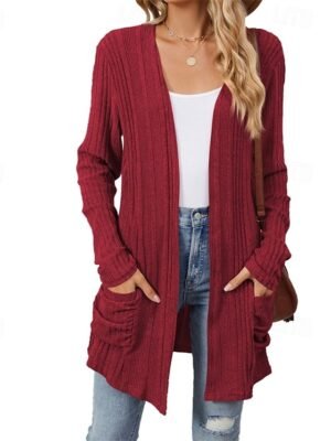 Fashion Regular Fit Plain Collarless Long Sleeve Cardigan - Image 4