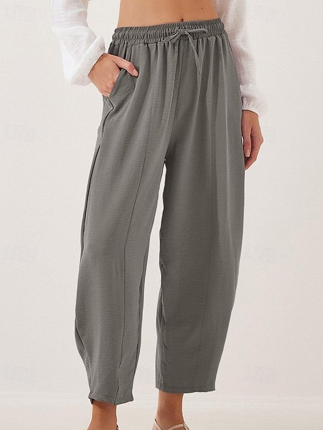 Fashion Regular Fit Plain Elastic Drawstring Full Length Trousers - Image 1