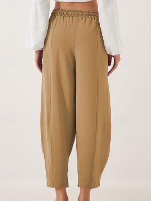 Fashion Regular Fit Plain Elastic Drawstring Full Length Trousers - Image 14