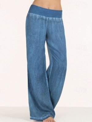 Fashion Regular Fit Plain Elastic Waist Full Length High Waist Jeans - Image 1