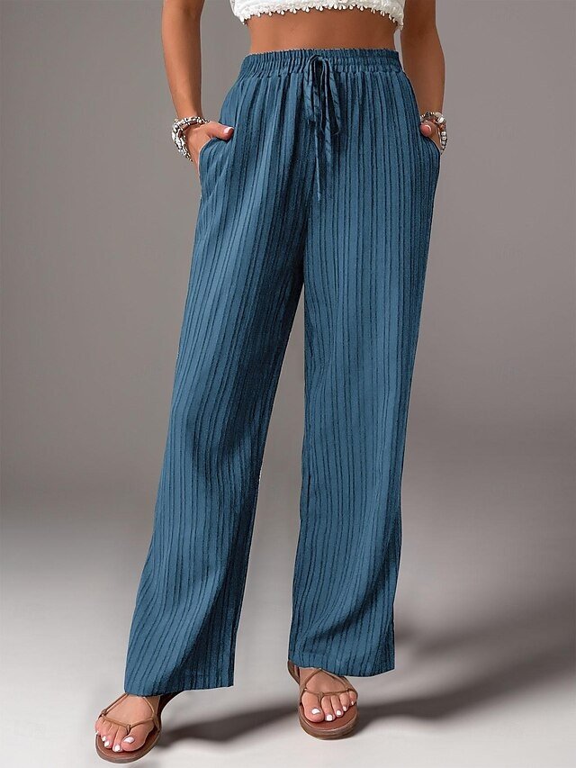 Fashion Regular Fit Plain Elastic Waist Long Trousers - Image 1