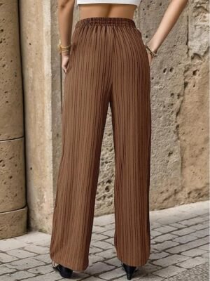 Fashion Regular Fit Plain Elastic Waist Long Trousers - Image 13