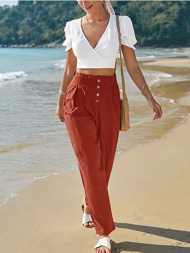 Fashion Regular Fit Plain Elastic Waist Full Length Sweatpants - Image 2