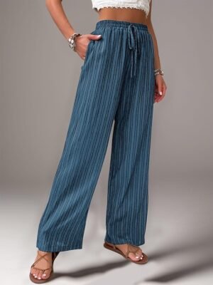 Fashion Regular Fit Plain Elastic Waist Long Trousers - Image 2