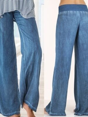 Fashion Regular Fit Plain Elastic Waist Full Length High Waist Jeans - Image 3