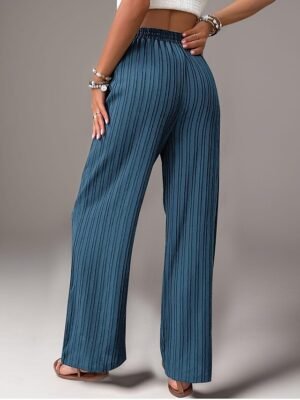 Fashion Regular Fit Plain Elastic Waist Long Trousers - Image 3
