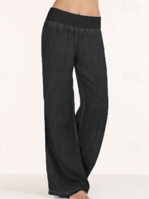 Fashion Regular Fit Plain Elastic Waist Full Length High Waist Jeans - Image 4