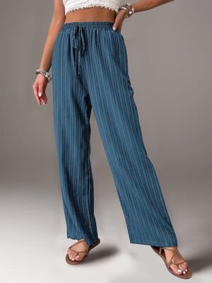 Fashion Regular Fit Plain Elastic Waist Long Trousers - Image 4