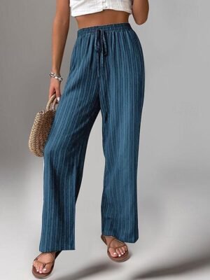 Fashion Regular Fit Plain Elastic Waist Long Trousers - Image 5