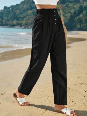 Fashion Regular Fit Plain Elastic Waist Full Length Sweatpants - Image 6
