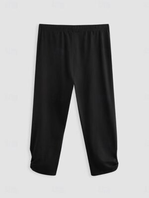 Fashion Regular Fit Plain Elastic Waist High Waist Calf-Length Chinos - Image 7