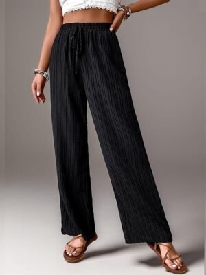Fashion Regular Fit Plain Elastic Waist Long Trousers - Image 7