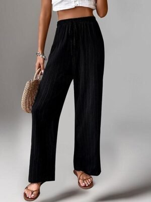 Fashion Regular Fit Plain Elastic Waist Long Trousers - Image 9