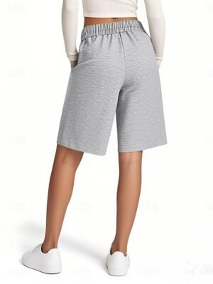 Fashion Regular Fit Plain High Waist Elastic Waistband Chinos Shorts - Image 12