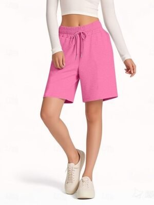 Fashion Regular Fit Plain High Waist Elastic Waistband Chinos Shorts - Image 4