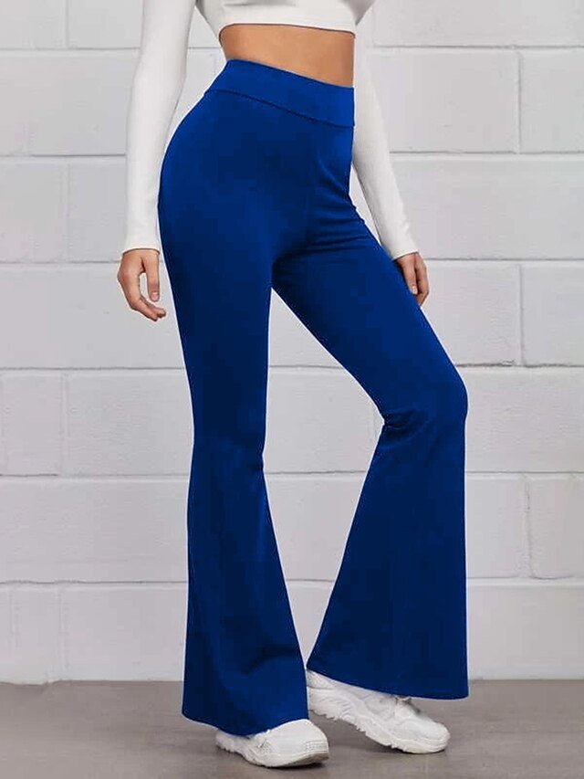 Fashion Regular Fit Plain High Waist Full Length Flare Pants - Image 1