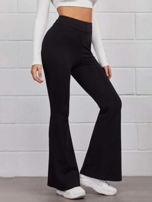 Fashion Regular Fit Plain High Waist Full Length Flare Pants - Image 10