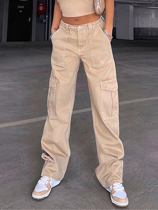 Fashion Regular Fit Plain High Waist Full Length Cargo Pants - Image 2
