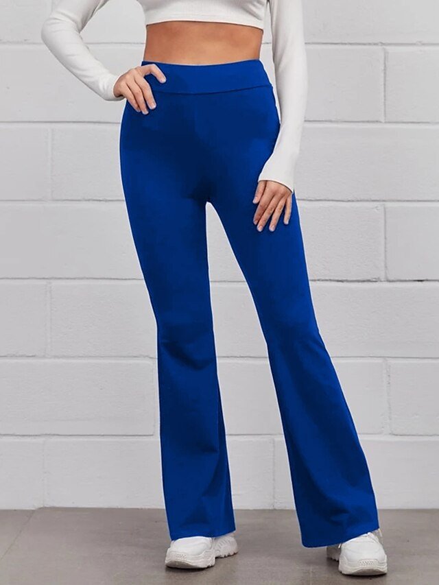 Fashion Regular Fit Plain High Waist Full Length Flare Pants - Image 2