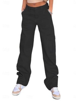 Fashion Regular Fit Plain High Waist Full Length Cargo Pants - Image 3