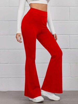 Fashion Regular Fit Plain High Waist Full Length Flare Pants - Image 4