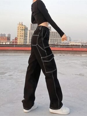 Fashion Regular Fit Plain High Waist Full Length Cargo Pants - Image 5