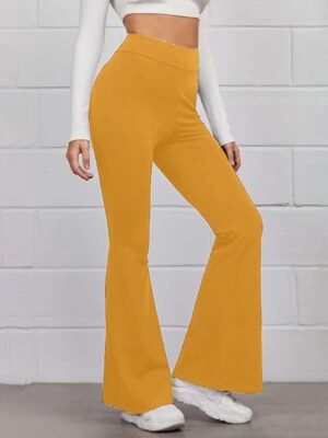 Fashion Regular Fit Plain High Waist Full Length Flare Pants - Image 7