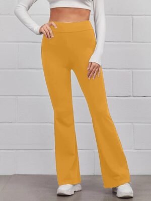 Fashion Regular Fit Plain High Waist Full Length Flare Pants - Image 8