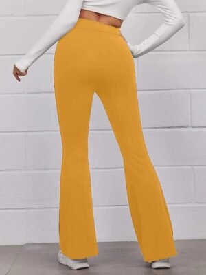 Fashion Regular Fit Plain High Waist Full Length Flare Pants - Image 9