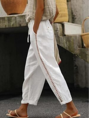 Fashion Regular Fit Plain High Waist Lace Pocket Ankle-Length Sweatpants - Image 1