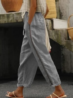 Fashion Regular Fit Plain High Waist Lace Pocket Ankle-Length Sweatpants - Image 2