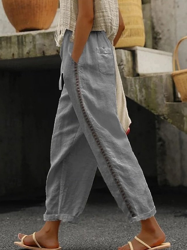 Fashion Regular Fit Plain High Waist Lace Pocket Ankle-Length Sweatpants - Image 2