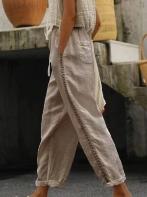 Fashion Regular Fit Plain High Waist Lace Pocket Ankle-Length Sweatpants - Image 3
