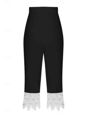 Fashion Regular Fit Plain High Waist Lace Detail Calf-Length Chinos - Image 3