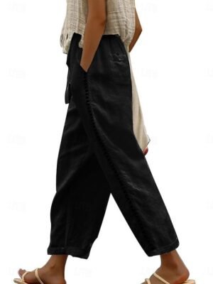 Fashion Regular Fit Plain High Waist Lace Pocket Ankle-Length Sweatpants - Image 4
