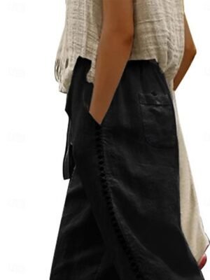 Fashion Regular Fit Plain High Waist Lace Pocket Ankle-Length Sweatpants - Image 5