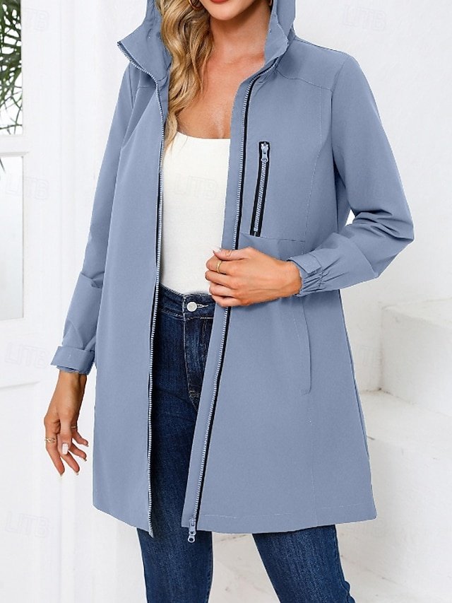 Fashion Regular Fit Plain Hooded Long Sleeve Long Trench Coat - Image 1