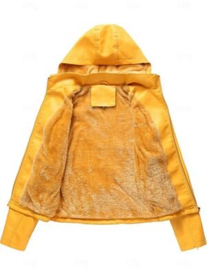 Fashion Regular Fit Plain Hooded Long Sleeve Waterproof Fleece Jacket - Image 11