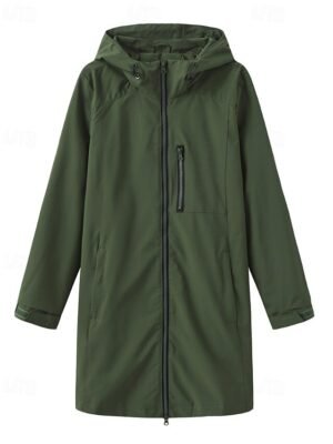 Fashion Regular Fit Plain Hooded Long Sleeve Long Trench Coat - Image 14