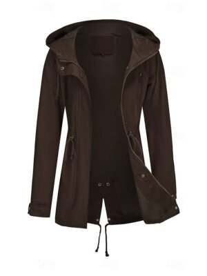 Fashion Regular Fit Plain Hooded Long Sleeve Long Coat - Image 15