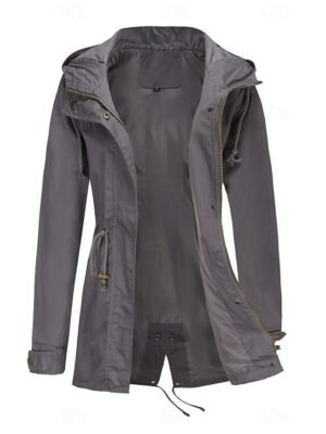 Fashion Regular Fit Plain Hooded Long Sleeve Long Coat - Image 16