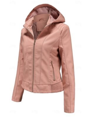 Fashion Regular Fit Plain Hooded Long Sleeve Waterproof Fleece Jacket - Image 17