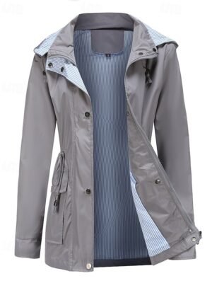 Fashion Regular Fit Plain Hooded Long Sleeve Trench Coat - Image 19
